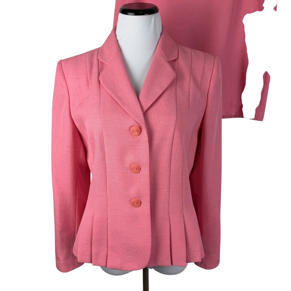 Suit Studio Pink 2 Piece Skirt Suit Set Peplum‎ Blazer Pencil Skirt Women's 14P - Picture 2 of 13